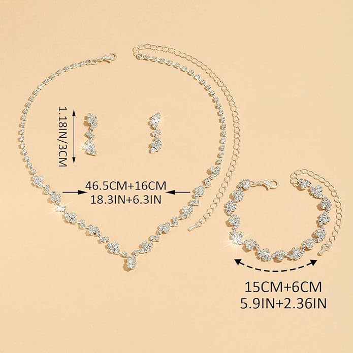 Unicra Bride Crystal Necklace Earrings Set Bridal Wedding Jewelry Sets Rhinestone Choker Necklace Costume Jewelry Set for Women and Brides (3 piece set - 2 earrings and 1 necklace)