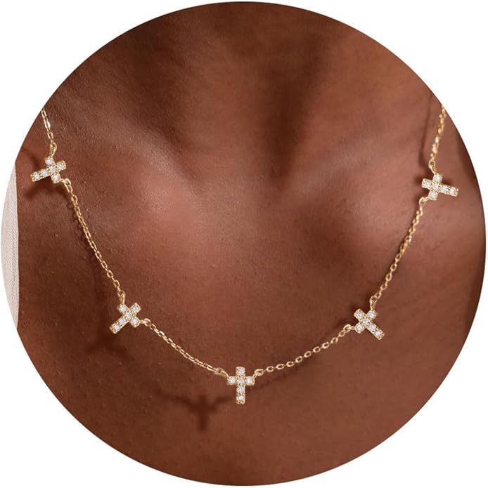 VRIUA Necklaces for Women - 14K Gold/Silver Plated Dainty Chain Necklace with Five Charms: Diamond, Bow, Snowflake, Cross, Flower, Clover, Butterfly, Heart, Star of David, and Star Trendy Jewelry