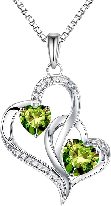 Iefil Valentines Day Gifts for Her - 925 Sterling Silver Double Birthstone Necklace, Heart Necklaces for Women, Anniversary Birthday Gifts, Personalized Jewelry Gift for Wife Mom Girlfriend