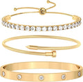 PCY Gold Bracelets For Women,3PC Bangle Gold Plated Bracelets For Women,Trendy Statement Cuff Stackable Bangles Set,Fashion Jewelry for Women.