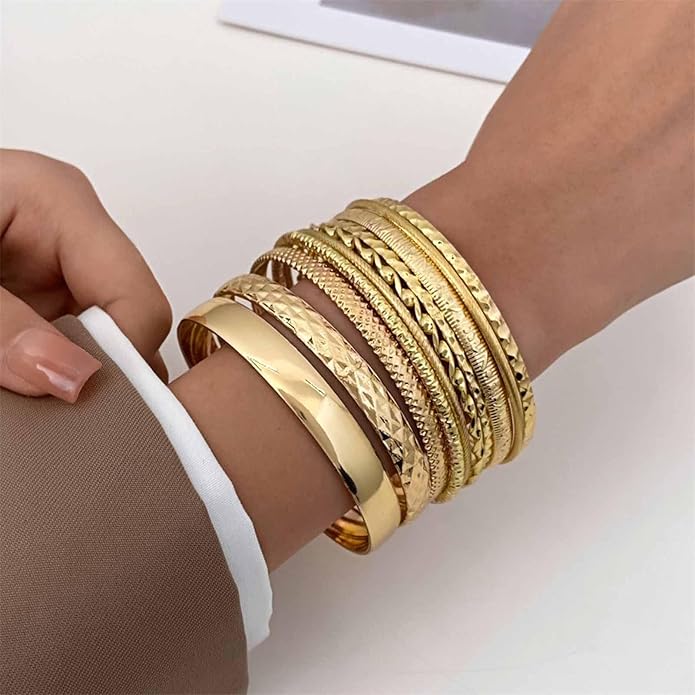 16Pcs Gold Bangle Bracelets for Women - Multi Layer Stackable Textured Bracelets Boho Jewelrys Set.
