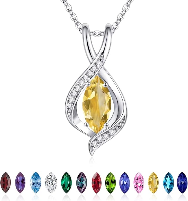 Iefil Valentines Day Gifts for Her, 925 Sterling Silver Marquise Birthstone Necklace Birthday Gifts Dainty Necklaces Birthstone Jewelry for Wife Daughter, 19"+2" Inches