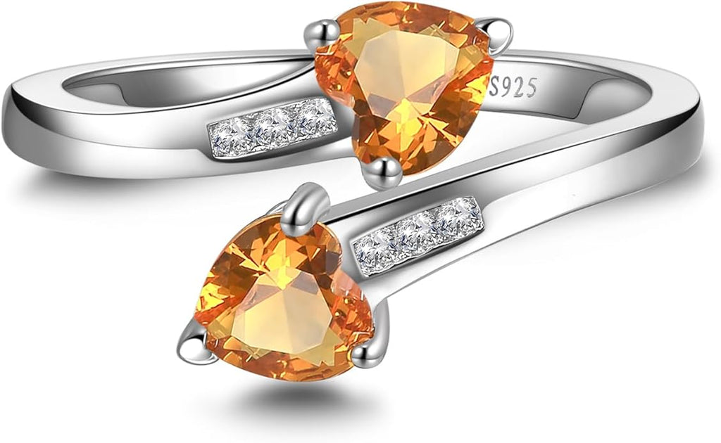 1CT Adjustable Women Heart Ring 925 Sterling Silver Birthstone Rings for Women Promise Ring for her Simulated Gemstone Statement Stackable Band Width 2mm Open Size 5~9