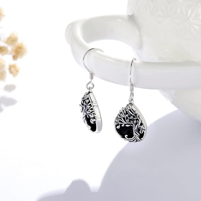 Tree of Life Earrings Sterling Silver Celtic Tree of Life Abalone Shell Dangle Drop Earrings for Women Jewelry