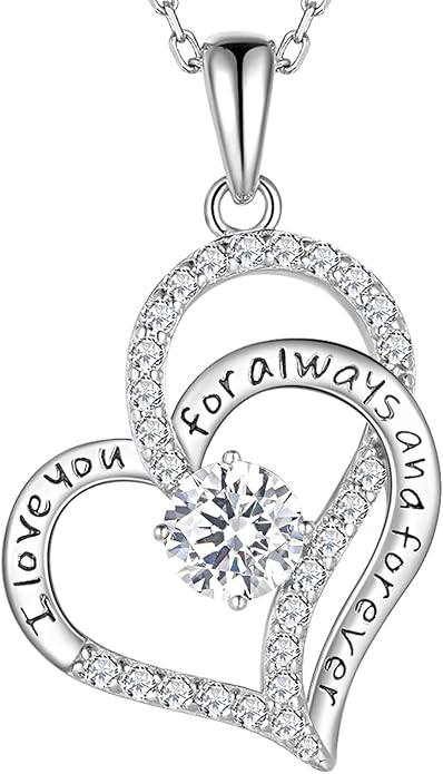 Birthday Gifts Double Heart Birthstone Necklace for Women, S925 Sterling Silver Pendant Necklace Jewelry for Her Mother Mom Wife Girlfriend
