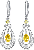Teardrop Birthstone Dangle Drop Earrings Sterling Silver Infinity Filigree Leverback Earrings, Infinity Love Birthday Anniversary Valentines Day Gifts for Her Women Mom Wife