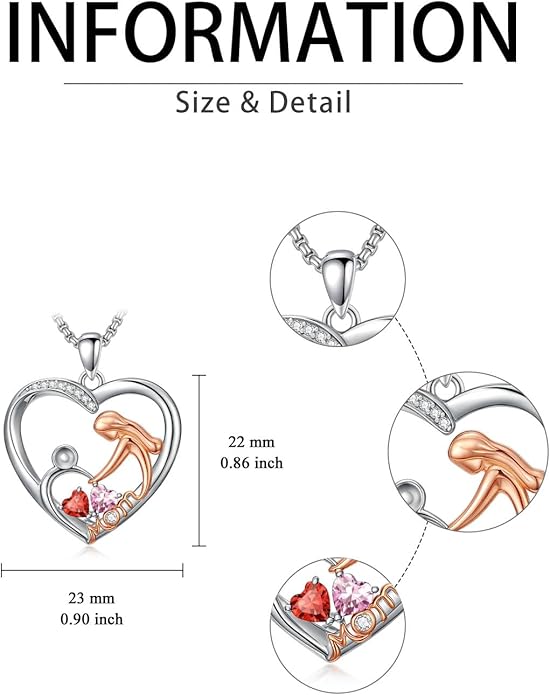 Valentines Day Gift for Mom Mother Daughter Necklace Birthstone Necklaces for Women Anniversary Jewelry Valentine Mothers Day Christmas Birthday Gifts for Mom Women Her Wife Girlfriend