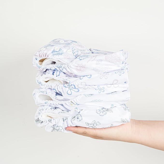 HappyFlute 9 Sets Newborn Baby Cloth Pocket Diapers Adjustable Reusable for Baby Boys and Girls(6-33 pounds,0-3 Years),One Wet Bag+4Diapers and 4Inserts (AD07)