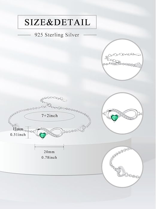 Dorunmo Infinity Heart Anklet Bracelet for Women 925 Sterling Silver Adjustable Infinity Birthstone Bracelet Friendship Jewelry Gifts for Women Birthday Christmas