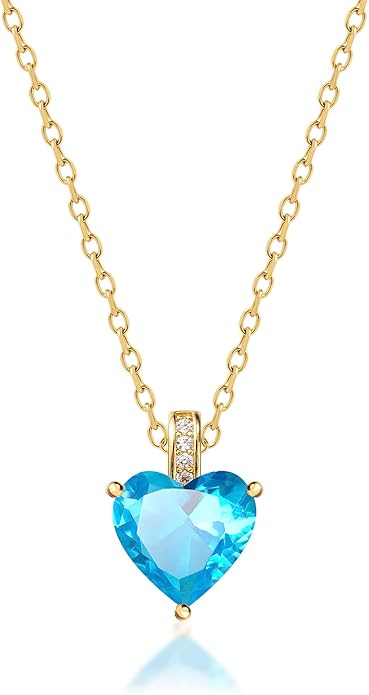 Genuine Birthstone Necklace for Women, Heart Love Necklace, Birthday Gifts for Her