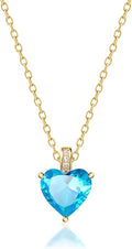 Genuine Birthstone Necklace for Women, Heart Love Necklace, Birthday Gifts for Her