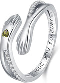 Hug Rings for Women Birthstone Hug Rings 925 Sterling Silver Adjustable Hand Ring Open Jewelry Daughter Gifts From Mom Mother Teens Mother's Day Amavive