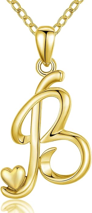 CELESTIA 925 Sterling Silver Initial Necklaces 26 Letter with Rose Gold Heart - 18 Inch Chain