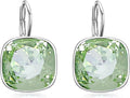 AOBOCO Sterling Silver Leverback Earrings Embellished with Crystals from Austria, Hypoallergenic Cushion Cut Square Crystal Earrings, Fine Anniversary Birthday Jewelry Gifts for Women