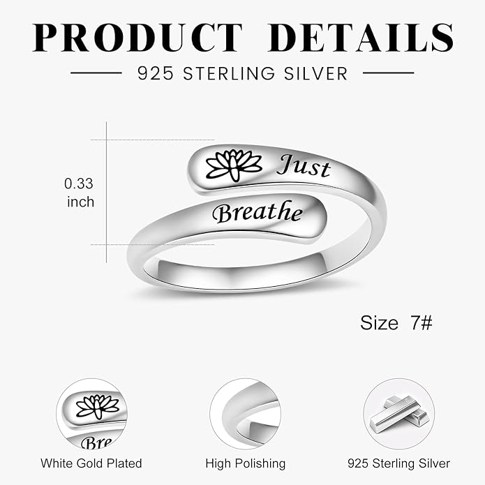 Fookduoduo 925 Sterling Silver Ring Inspirational Jewelry adjustable Wrap Open Rings for Women