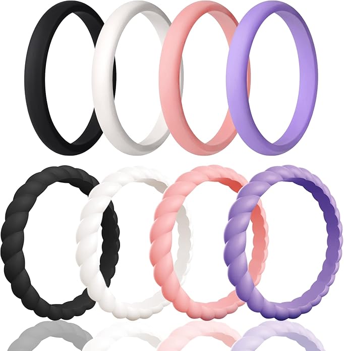 Egnaro Women's Bridal Rings Sets, Inner Arc Ergonomic Breathable Design Silicone Rubber Wedding Bands
