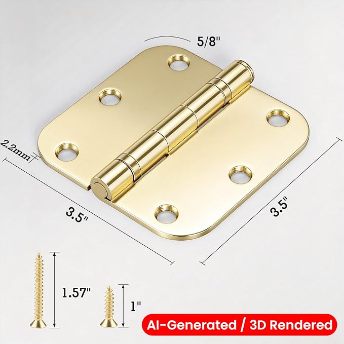 TDCHINGES Rounded Door Hinges Polished Brass 3.5 Inch 5/8" Lasting Mute | 1 - Image 5