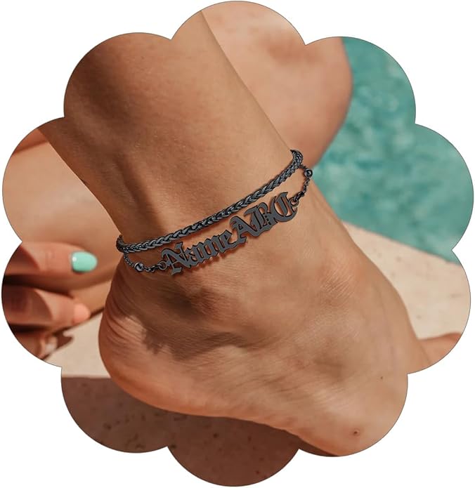 FindChic Custom Ankle Bracelets for Women, Stainless Steel Figaro/Cuban/Wheat/Rope/Herringbone Chain Anklets, Beach Foot Jewelry 8.5''-10.5'' Adjustable & Waterproof, with Gift Box