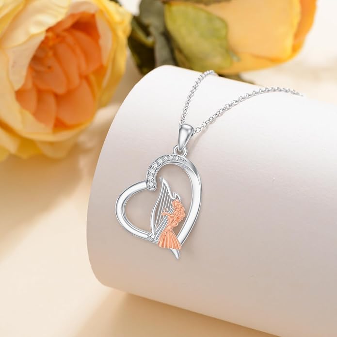 Violinist Necklace Sterling Silver Music Crystal Jewelry Saxophone Cello Violin Piano Flute Music Note Necklace Music Gifts for Women Girl Daughter