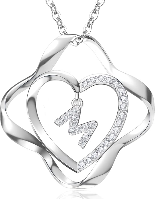RIVIKO Valentines Day Gifts for Her-Love Knot Initial Necklace,925 Sterling Silver Letter Pendant Necklaces,Personalized Alphabet Jewelry Christmas Birthday Gifts for Women Wife Mom Friend