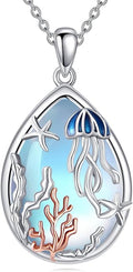 KQF Dragonfly/Butterlfy/Cat/Jellyfish/Bunny/Axolotl/Bee/Mermaid/Hummingbird/Elephant Necklace for Women Sterling Silver Moonstone Pendant Necklace Dragonfly Jewelry Gifts for Women