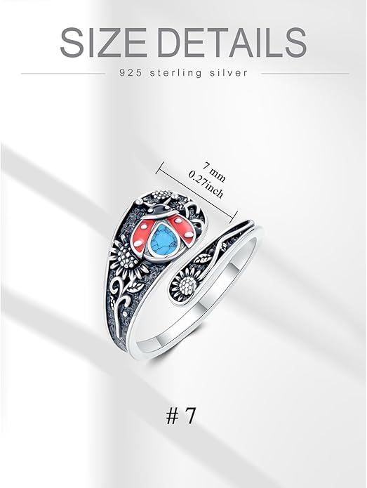 JKR Turquoise Spoon Rings for Women Sterling Silver Vintage Antique Thumb Ring Boho Jewelry Anniversary Birthday Gift for Wife Her Mom