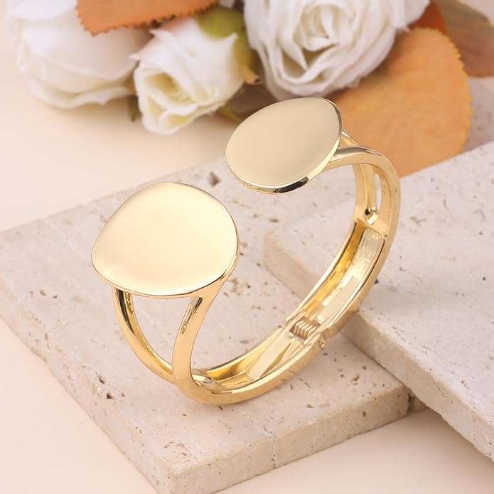 CASDAN Chunky Gold Bangle Bracelets for Women Dainty 14k Gold Plated Twist Hinged Cuff Stackable Bangles Set Trendy Statement Bracelet Stack Fashion Jewelry Gifts