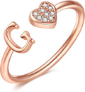 Valentines Day Gift Initial Rings for Teen Girls - S925 Heart Sterling Silver Rings for Teen Girls | 14K Gold/Rose Gold/Sterling Silver Plated Ring for Girls Kids Women Ring for Teenager Girls Gifts Adjustable, No Tarnish, Hypoallergenic