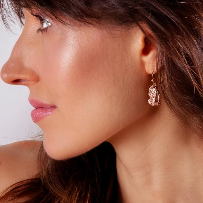 Teardrop Dangle Earrings for Women with Simulated Druzy Stones in Gold or Silver Tone