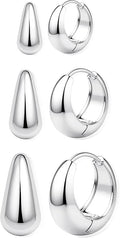 BESTEEL 3Pairs 14K Gold Plated Hoop Earrings Set for Women Chunky Earring Silver Plated Hypoallergenic Small Huggie Hoops Lightweight Tiny Thick Trendy Hoop Earrings Stacks for Multiple Piercing