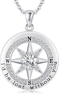 S925 Necklace Gift for Wife |Compass Jewelry |Women Anniversary |Sterling Silver |Girlfriend Birthday Gifts for Her Valentines |I'd be Lost without You |Jewel 18K Gold