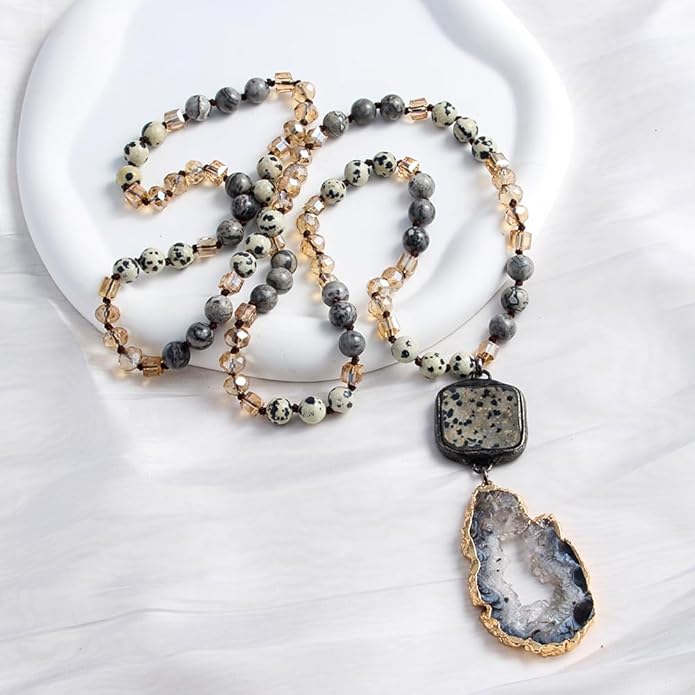 Yomisa Boho Necklaces for Women Men Long,33/34/35 Inch Natural Turquoise Tiger Eye Beaded Stone Pendant Necklaces for Women Trendy,Handmade Bohemian Western Bead Necklace Fashion Charm Jewelry Gift