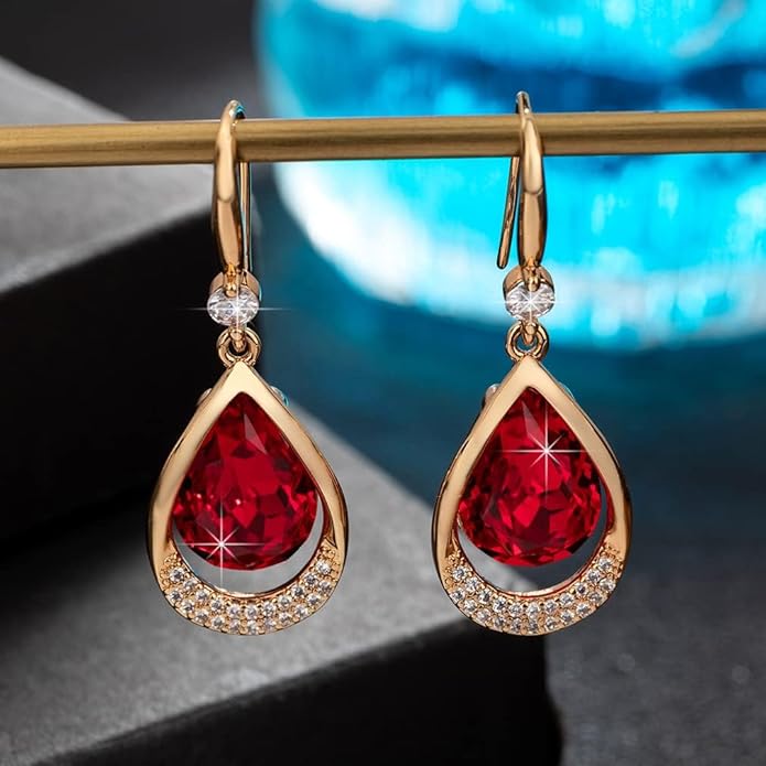 Austrian Crystal Halo Teardrop Hollow Drop Dangle Earrings for Women 14K Rose Gold Plated Hypoallergenic Jewelry Gifts