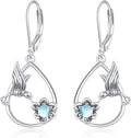 Hummingbird with Moonstone Dangle Earrings 925 Sterling Silver Hummingbird Leverback Earrings for Women
