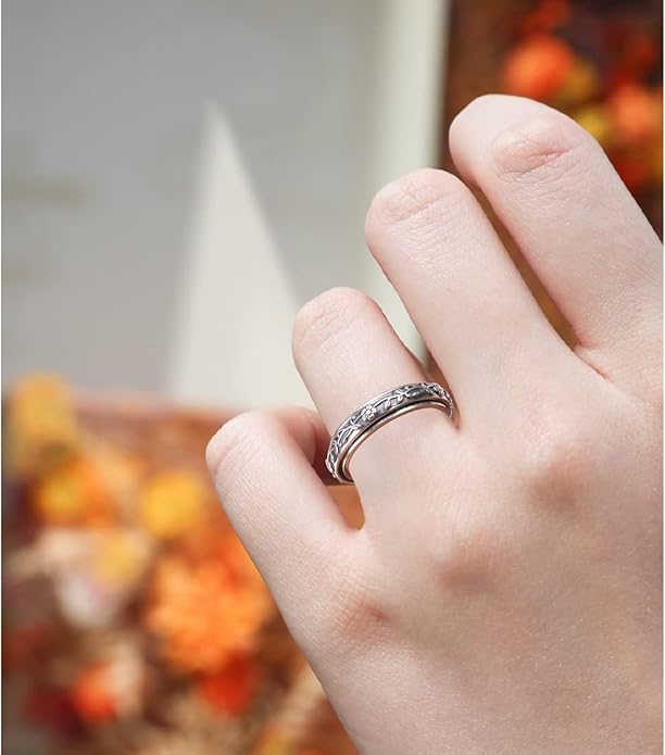 Ladytree Anxiety Relieve Rings 925 Sterling Silver Spinner Fidget Ring Worry Stress Relieving Boredom ADHD Autism Ring Platinum Plated Jewelry Birthday Gifts for Women Men