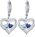 Valentines Day Gifts for Women, Heart Leverback Earrings Double Birthstone Dangle Earrings for Women, Love Jewelry for Her, Anniversary Birthday Gift for Mom Wife Girlfriend