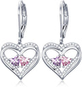 Valentines Day Gifts for Women, Heart Leverback Earrings Double Birthstone Dangle Earrings for Women, Love Jewelry for Her, Anniversary Birthday Gift for Mom Wife Girlfriend