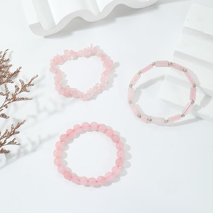 3Pcs Natural Stone Bracelets for Women 8mm Crystal Beaded Bracelets Handmade Stretch Bracelet Healing Crystal Jewelry for Women