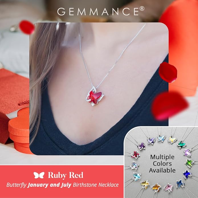 Valentine's Day Gift Butterfly Birthstone Crystal Necklace, Silver Tone with 18”+2” Chain, Necklace for Mother’s Day Anniversary Birthday Gifts for Women and Daughter