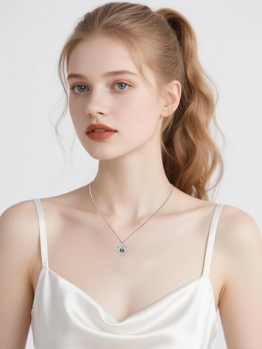 Tahitian Black Pearl AAAA 18K White Gold Plated Sterling Silver Heart Pendant Necklace for Women Wife Mom Girlfriend Valentine Her Jewelry Gift for Anniversary Birthday Christmas
