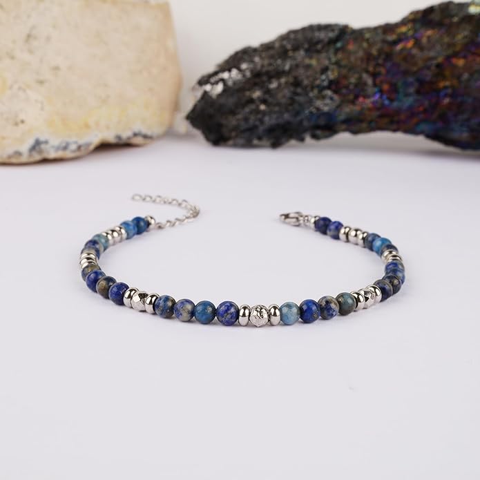 Natural Gem Stone Beaded Bracelets for Women Adjustable Stainless Steel Agate Lapis Tiger Eye Aventurine Rose Quartz