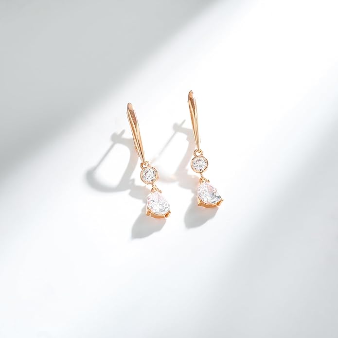 Dangle Earrings for Women Suited for Women Ladies' Trendy CZ Earring 14KGold/Silver Plated Dangling Earrings Jewelry Anti-allergy Hammered Lever-Back Drop Birthday Gift