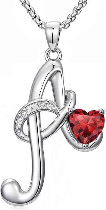Valentines Day Gifts for Women Alphabet A to Z Initial Birthstone Pendant Necklaces for Women - 18k White Gold Plated Personalized Name Jewelry Valentine Mothers Day Birthday Gifts for Women Her Girlfriend