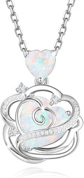 FANCIME Thornless Pulse Heart Birthstone Necklace for Women Sterling Silver Rose Pendant Fine Jewelry Gemstone Birthday Valentines Day Gifts for Wife Her