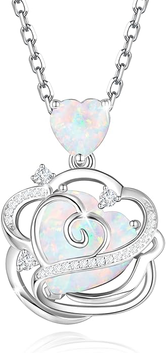 FANCIME Thornless Pulse Heart Birthstone Necklace for Women Sterling Silver Rose Pendant Fine Jewelry Gemstone Birthday Valentines Day Gifts for Wife Her