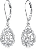 925 Sterling Silver Filigree Dangle Drop Earrings Daisy/Lotus/Rose Flower/Moonstone Leverback Teardrop Earrings for Women Infinity Celtic Knot Daisy Lotus Jewelry for Mothers Day