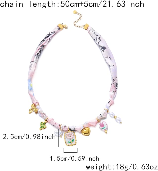 RINHOO FRIENDSHIP Silk Scarf Necklace for Women - Adjustable Boho Vintage Bandana Choker with 18K Non-Tarnish Gold Charms (Assorted Pendants & Patterns) Layered Jewelry Gift Box
