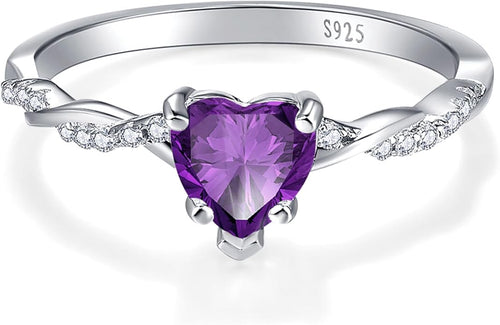 1.25ct Womens Heart Promise Ring, 925 Sterling Silver Heart Cut Created Emerald/Sapphire/Amethyst/Ruby/Cubic Zirconia/Opal Twisted Vine Engagement Ring for Women Size 5-10