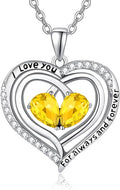 Valentine's Day Gifts for Wife 925 Sterling Silver Double Birthstone Pendant Necklaces I Love You for Always and Forever Necklace Anniversary Birthday Gifts for Wife Girlfriend Mom Her
