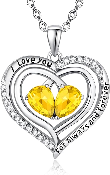 Valentine's Day Gifts for Wife 925 Sterling Silver Double Birthstone Pendant Necklaces I Love You for Always and Forever Necklace Anniversary Birthday Gifts for Wife Girlfriend Mom Her